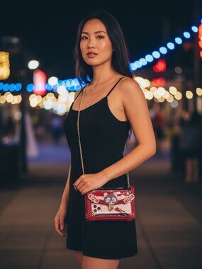 Lisa C Bijoux Swarovski Crystal Clear PVC Red Crossbody Chain Bag Italy